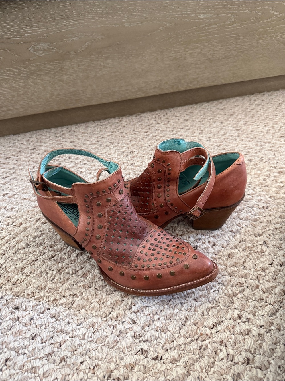 Corral Copper Leather Studded Slingback Heels